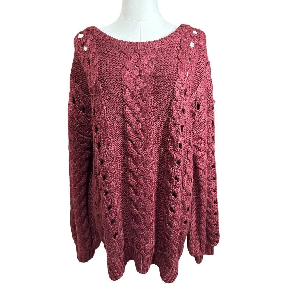 NWT Burgundy Chunky Fisherman’s Cable Knit Sweater Women’s Medium Grandmacore